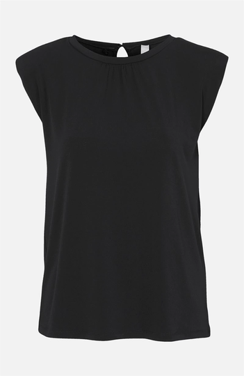 Jerseybluse med skulderpuder Oliva