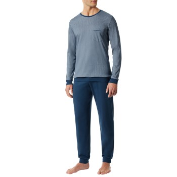 Schiesser Fine Interlock Long Pyjama Blå bomuld Large Herre