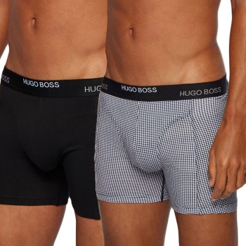 BOSS Print Boxer 2P Sort/Hvid bomuld Medium Herre