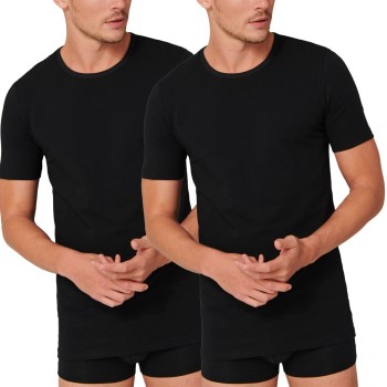 Schiesser 2P 95-5 Organic Cotton Crew Neck Sort økologisk bomuld Large Herre