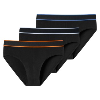 Schiesser 3P 95-5 Organic Cotton Rio Brief Sort/Orange bomuld Large Herre