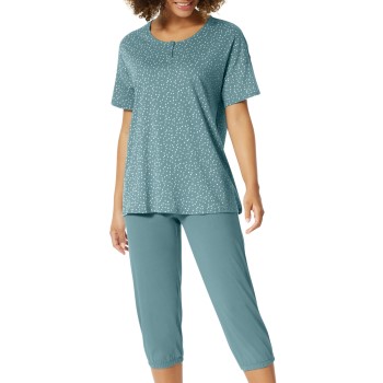 Schiesser Minimal Comfort Fit Crop Pyjama Grøn Mønster 38 Dame