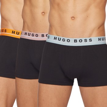 Hugo Boss 3P Cotton Stretch Trunks Sort/Rosa bomuld Large Herre