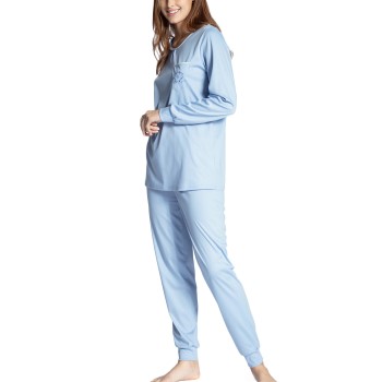 Calida Cosy Cotton Nights Pyjama With Cuff Lyseblå bomuld Small Dame