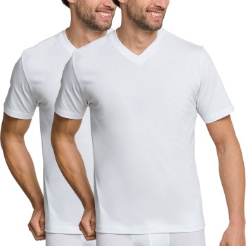 Schiesser 2P Essentials American T-shirts V-neck Hvid bomuld Large Herre