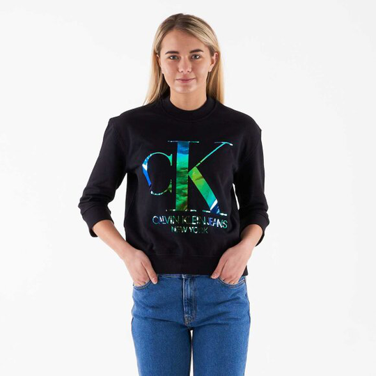 Iridescent monogram crew neck