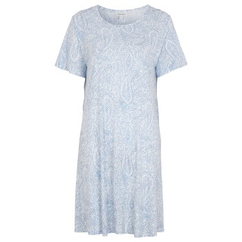 Damella Bamboo Printed Short Sleeve Nightdress Lyseblå m Møns Bambus Large Dame