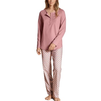 Calida Lovely Nights Pyjama Button Tab Rosa Mønster bomuld Large Dame