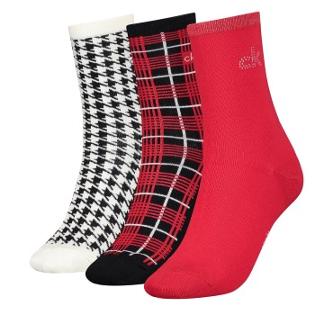 Calvin Klein Strømper 3P Demi Crew Sock Gift Box Sort/Rød One Size Dame