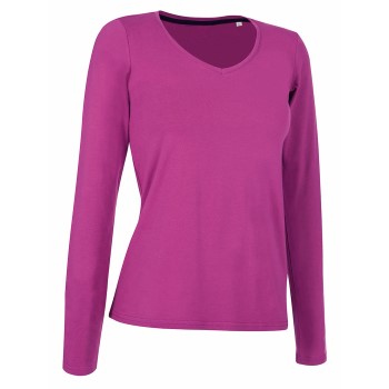 Stedman Claire V-neck Long Sleeve Rosa ringspundet bomuld Large Dame