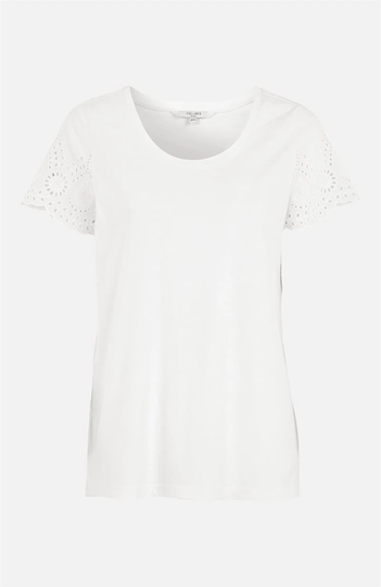 Jerseybluse med hulbroderi