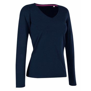 Stedman Claire V-neck Long Sleeve Marineblå ringspundet bomuld Large Dame
