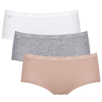 Sloggi Trusser 3P Basic Plus Midi Colored Hvid/Grå bomuld 36 Dame