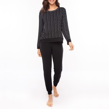 Lady Avenue Bamboo Long Sleeve Pyjama With Cuff Sort/Hvid Bambus Large Dame
