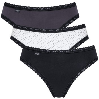 Sloggi Trusser 3P 24 7 Weekend Tai Sort/Grå bomuld 38 Dame