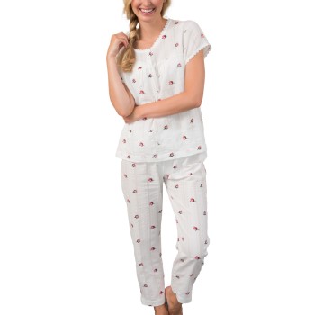 Trofe Vintage Rose Woven Pyjama Hvid bomuld Large Dame