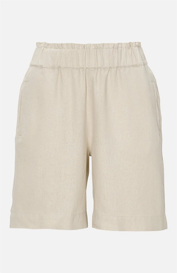 Shorts i hørblanding med elastiktalje