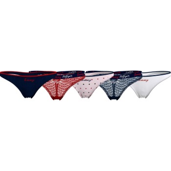 Tommy Hilfiger Trusser 5P Tommy Holiday Thong Gift Box Mørkblå økologisk bomuld Large Dame