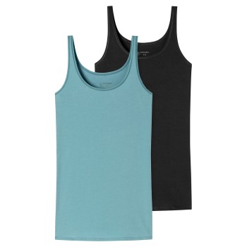 Schiesser 2P 95-5 Organic Cotton Top Sort/Blå bomuld 36 Dame