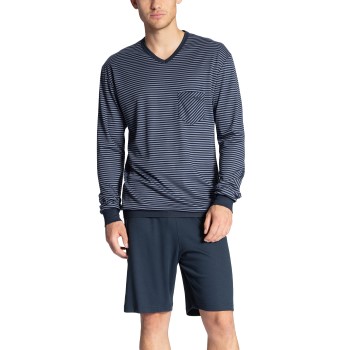 Calida Relax Streamline Short Pyjama LS Blå bomuld Small Herre