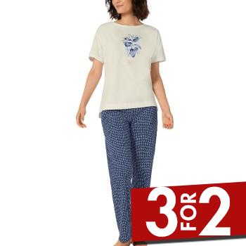 Triumph Lounge Me Cotton Pyjama SS Set Blå/Hvid bomuld 40 Dame