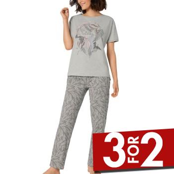 Triumph Lounge Me Cotton Pyjama SS Set Grå bomuld 38 Dame