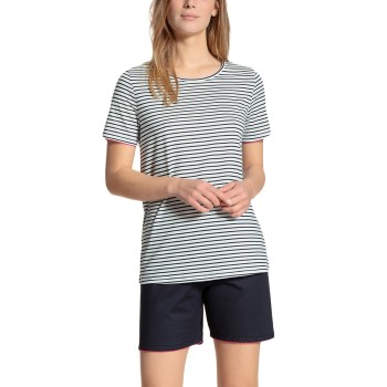 Calida Sunset Dreams Short Pyjama Marine Stribet bomuld Large Dame