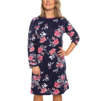 Damella Navy Flower Nightdress LS Marine mønster bomuld Large Dame