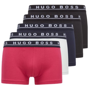 BOSS Cotton Boxer Trunks 5P Hvid/Blå bomuld Large Herre